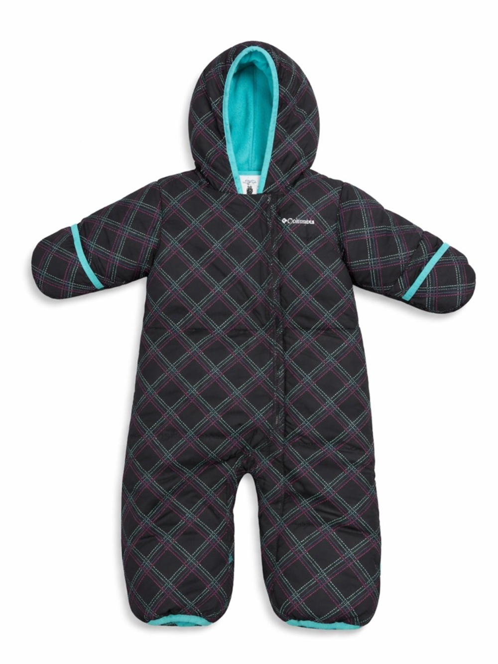 Columbia Infant Quilted One-Piece Snowsuit - Black Plaid with Teal Lining